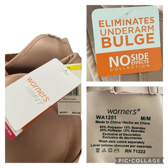 NWT Warner’s No Side Effects High-Impact Sport Bra WA1251 Medium 34 36 B C D Cup - Picture 5 of 6